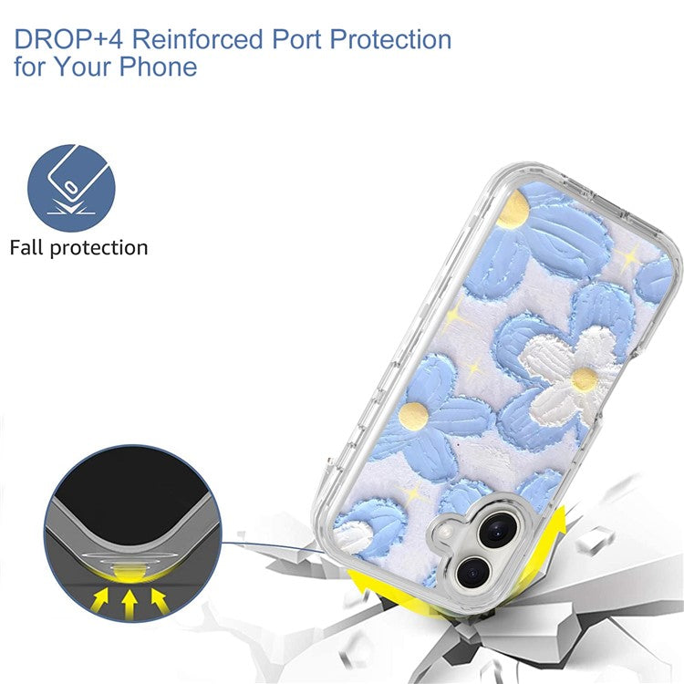 GW02 For iPhone 16 Case IMD Pattern TPU+PC Shockproof Phone Cover - Blue Flower