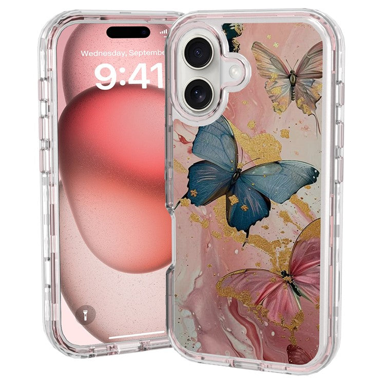 GW02 For iPhone 16 Case IMD Pattern TPU+PC Shockproof Phone Cover - Butterfly Flower