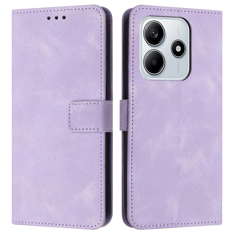 For Xiaomi Redmi Note 14 5G Leather Case Solid Color Wallet Protective Phone Cover - Purple