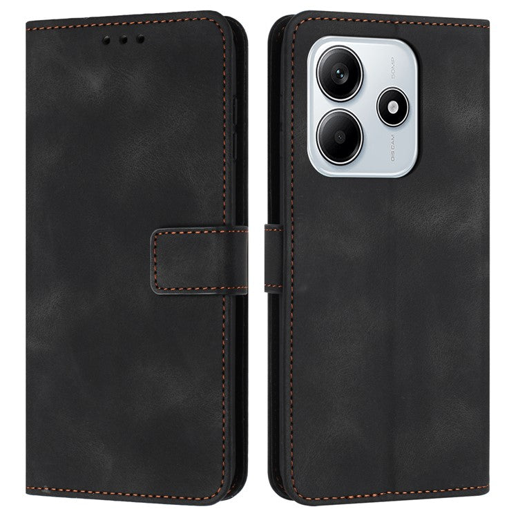 For Xiaomi Redmi Note 14 5G Leather Case Solid Color Wallet Protective Phone Cover - Black