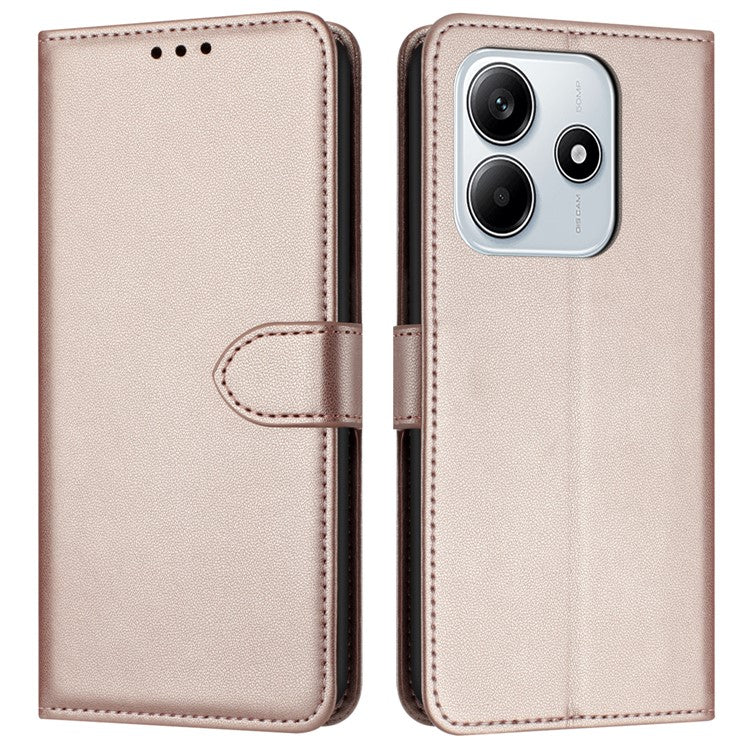 For Xiaomi Redmi Note 14 5G Wallet Phone Case Leather Stand Cover with Strap - Rose Gold