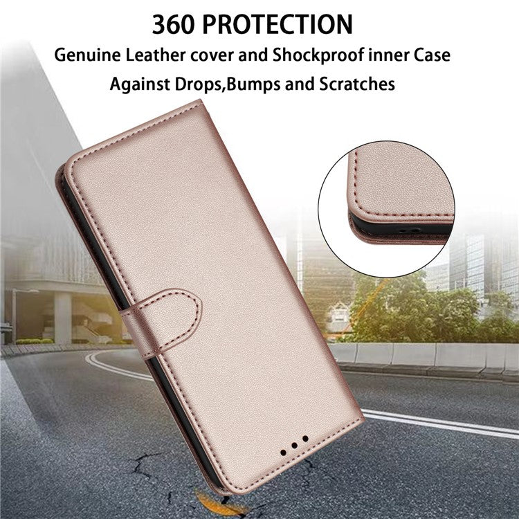 For Xiaomi Redmi Note 14 5G Wallet Phone Case Leather Stand Cover with Strap - Rose Gold