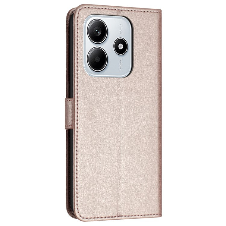 For Xiaomi Redmi Note 14 5G Wallet Phone Case Leather Stand Cover with Strap - Rose Gold