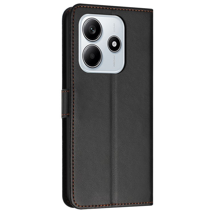 For Xiaomi Redmi Note 14 5G Wallet Phone Case Leather Stand Cover with Strap - Black