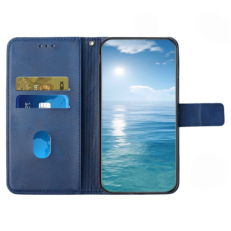 For Xiaomi Redmi Note 14 5G Leather Case Line Pattern Wallet Phone Cover - Blue