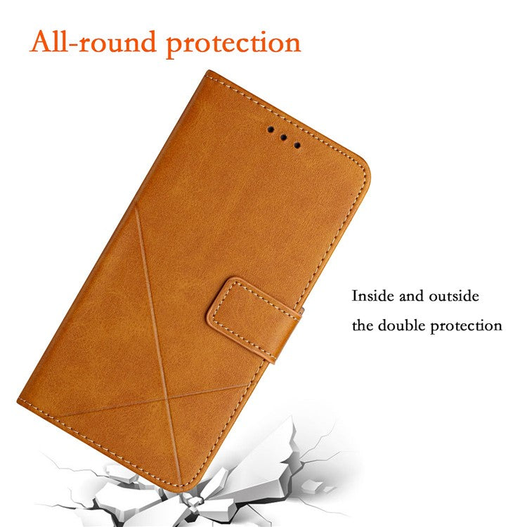 For Xiaomi Redmi Note 14 5G Leather Case Line Pattern Wallet Phone Cover - Yellow