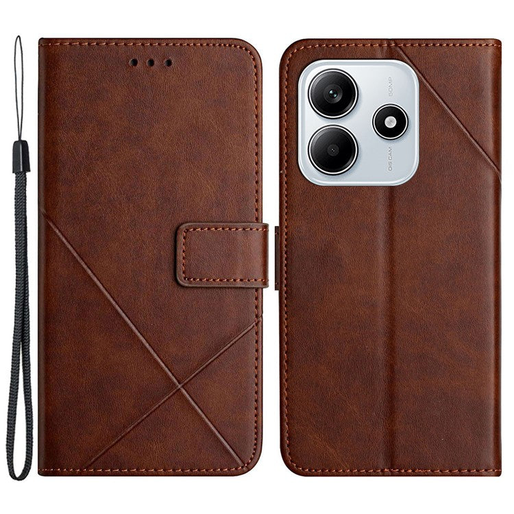 For Xiaomi Redmi Note 14 5G Leather Case Line Pattern Wallet Phone Cover - Brown
