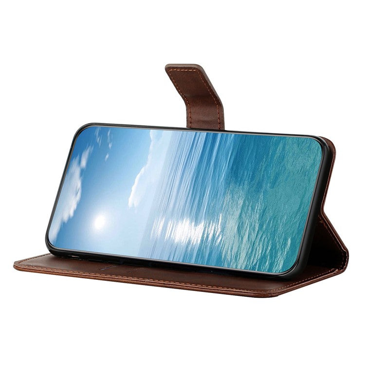 For Xiaomi Redmi Note 14 5G Leather Case Line Pattern Wallet Phone Cover - Brown