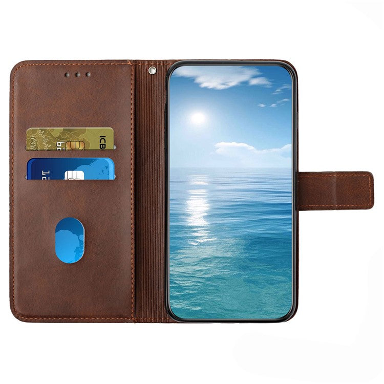 For Xiaomi Redmi Note 14 5G Leather Case Line Pattern Wallet Phone Cover - Brown