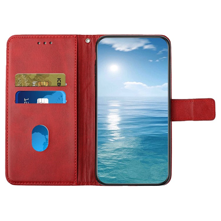 For Xiaomi Redmi Note 14 5G Leather Case Line Pattern Wallet Phone Cover - Red