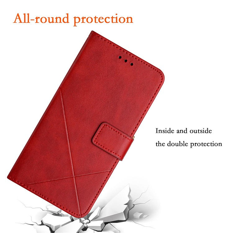 For Xiaomi Redmi Note 14 5G Leather Case Line Pattern Wallet Phone Cover - Red