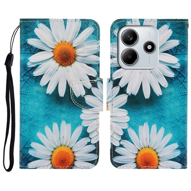 For Xiaomi Redmi Note 14 5G Case Pattern Printing Protective Leather Folio Phone Cover - Chrysanthemum