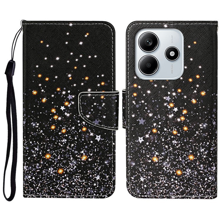 For Xiaomi Redmi Note 14 5G Case Pattern Printing Protective Leather Folio Phone Cover - Black Pentagram