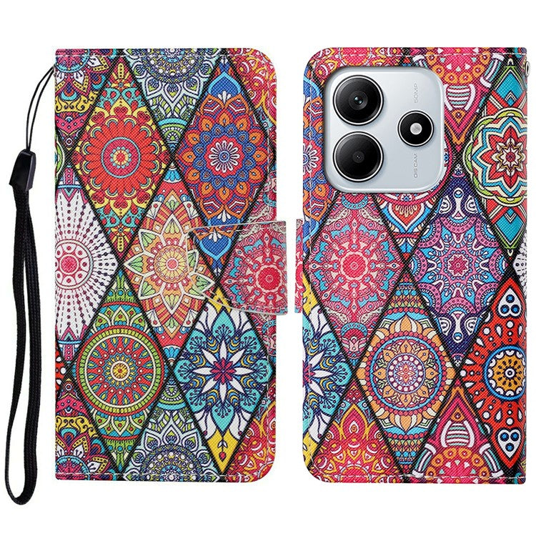For Xiaomi Redmi Note 14 5G Case Pattern Printing Protective Leather Folio Phone Cover - Rhombus Totem