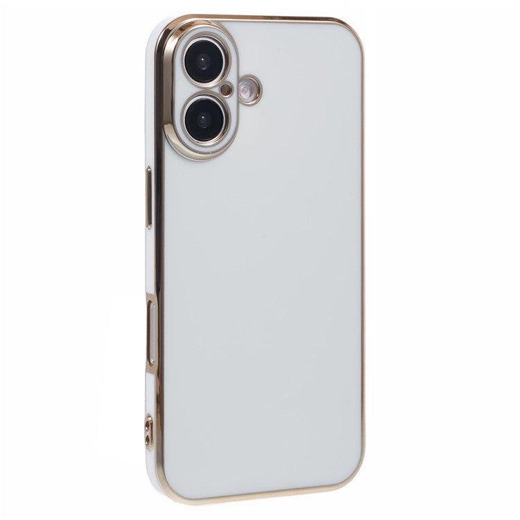 For iPhone 16 Plus Case TPU Slim Fit Shockproof Phone Cover 6D Electroplating - White
