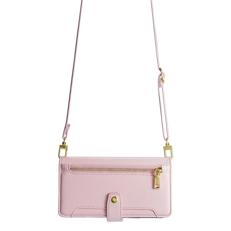 For OnePlus Nord CE4 Lite 5G / Oppo K12x 5G (China) Case PU Leather Crossbody Phone Cover with Zipper Pocket Wallet - Pink