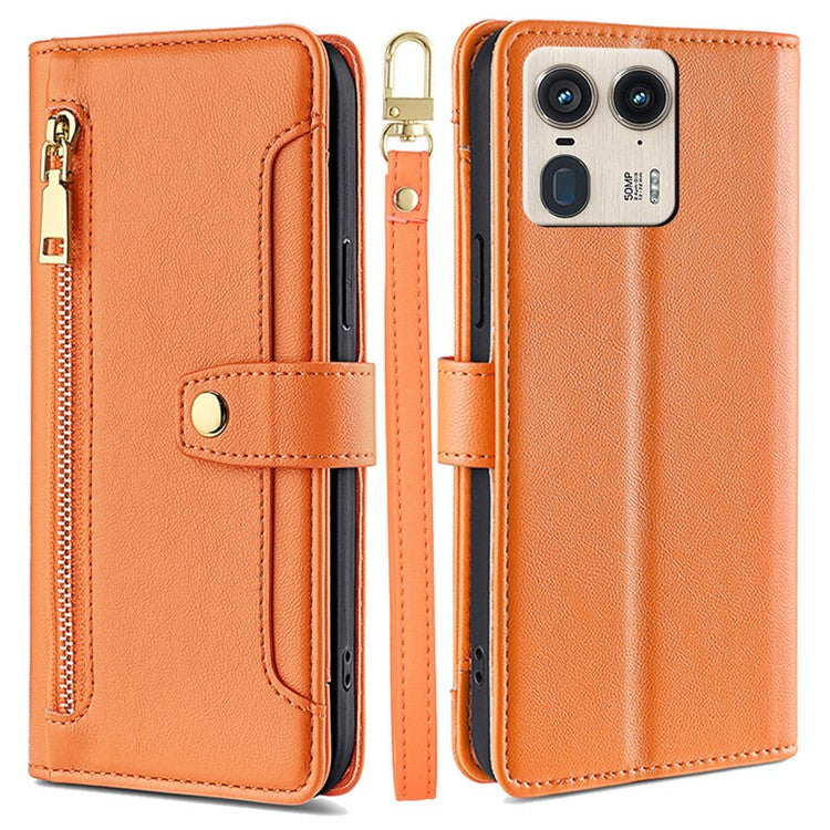 For Motorola Moto X50 Ultra 5G / Edge 50 Ultra 5G Case PU Leather Crossbody Phone Cover with Zipper Pocket Wallet - Orange