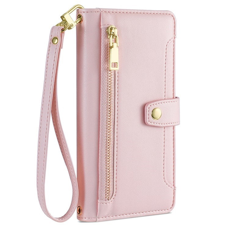 For Motorola Moto X50 Ultra 5G / Edge 50 Ultra 5G Case PU Leather Crossbody Phone Cover with Zipper Pocket Wallet - Pink