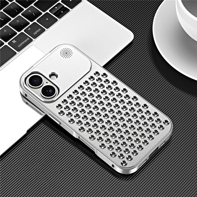 R-JUST RJ58 For iPhone 16 Case Auto Pop-Up Heat Dissipation Aromatherapy Aluminium Alloy Cover - Silver