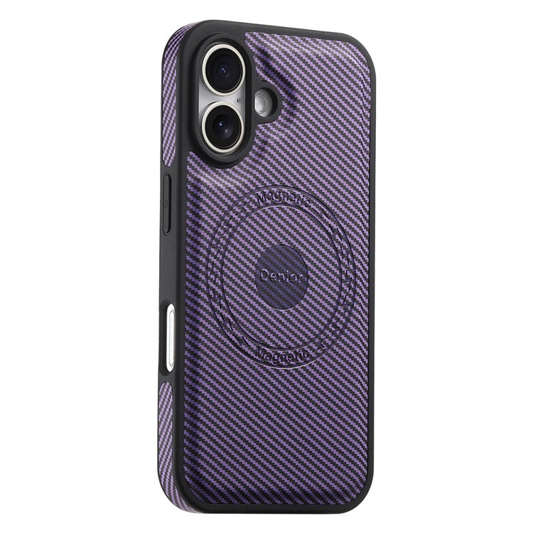 DENIOR For iPhone 16 Case Compatible with MagSafe Carbon Fiber Texture Leather Back Cover - Purple