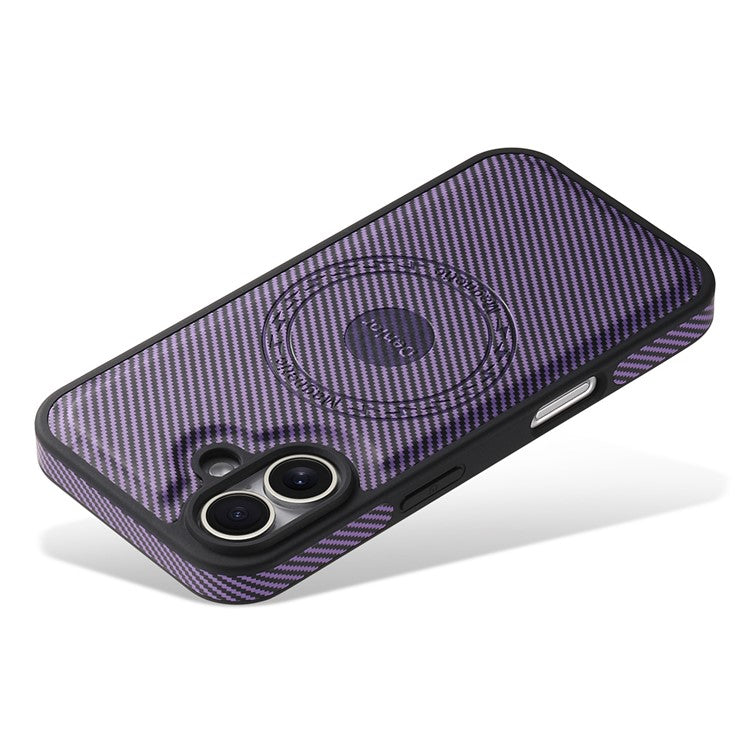DENIOR For iPhone 16 Case Compatible with MagSafe Carbon Fiber Texture Leather Back Cover - Purple