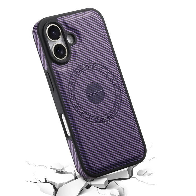 DENIOR For iPhone 16 Case Compatible with MagSafe Carbon Fiber Texture Leather Back Cover - Purple