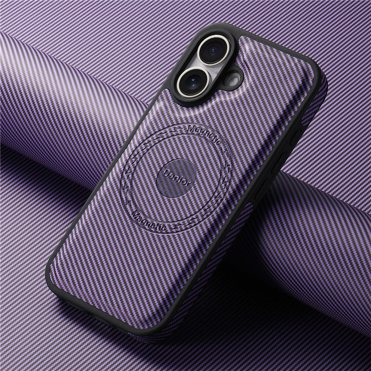 DENIOR For iPhone 16 Case Compatible with MagSafe Carbon Fiber Texture Leather Back Cover - Purple