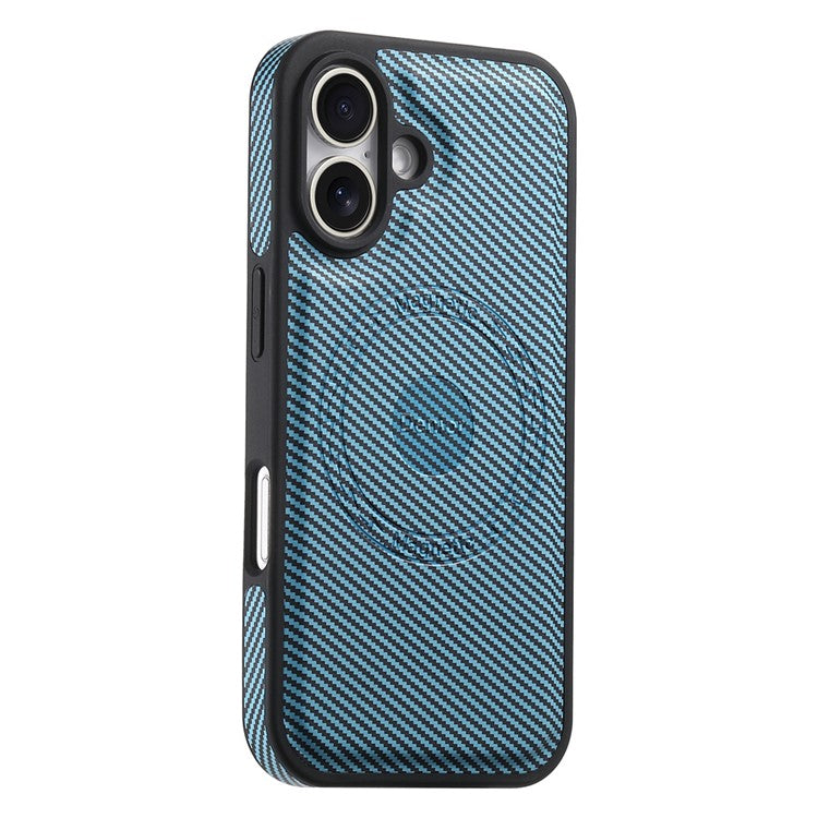 DENIOR For iPhone 16 Plus Case Compatible with MagSafe Carbon Fiber Texture Leather Back Cover - Blue