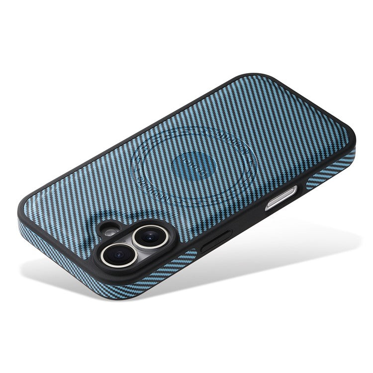 DENIOR For iPhone 16 Plus Case Compatible with MagSafe Carbon Fiber Texture Leather Back Cover - Blue