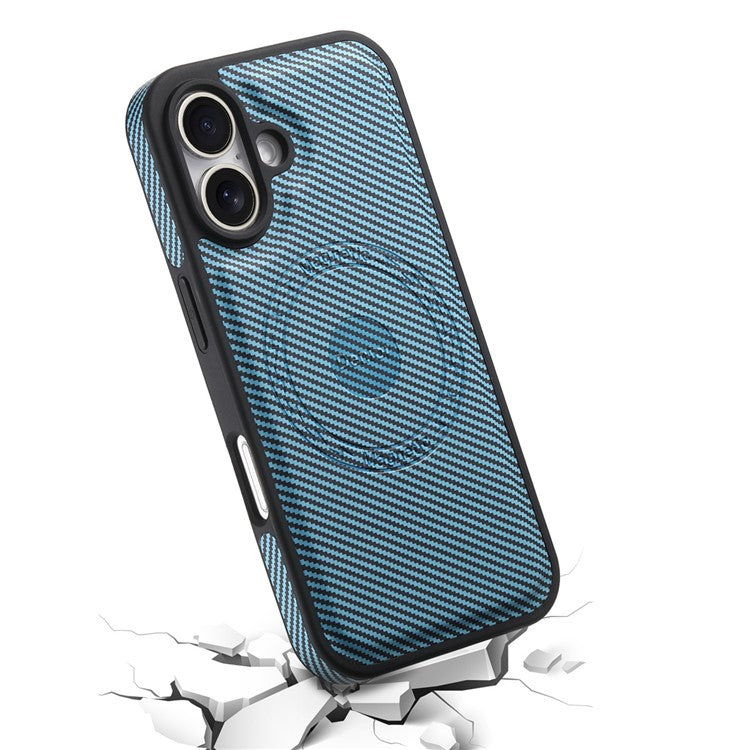 DENIOR For iPhone 16 Plus Case Compatible with MagSafe Carbon Fiber Texture Leather Back Cover - Blue