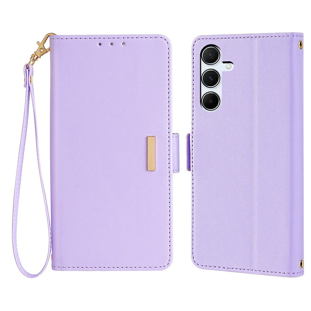 For Samsung Galaxy A16 5G / A16 4G Leather Wallet Case RFID Blocking Stand Cover with Hand Strap - Purple