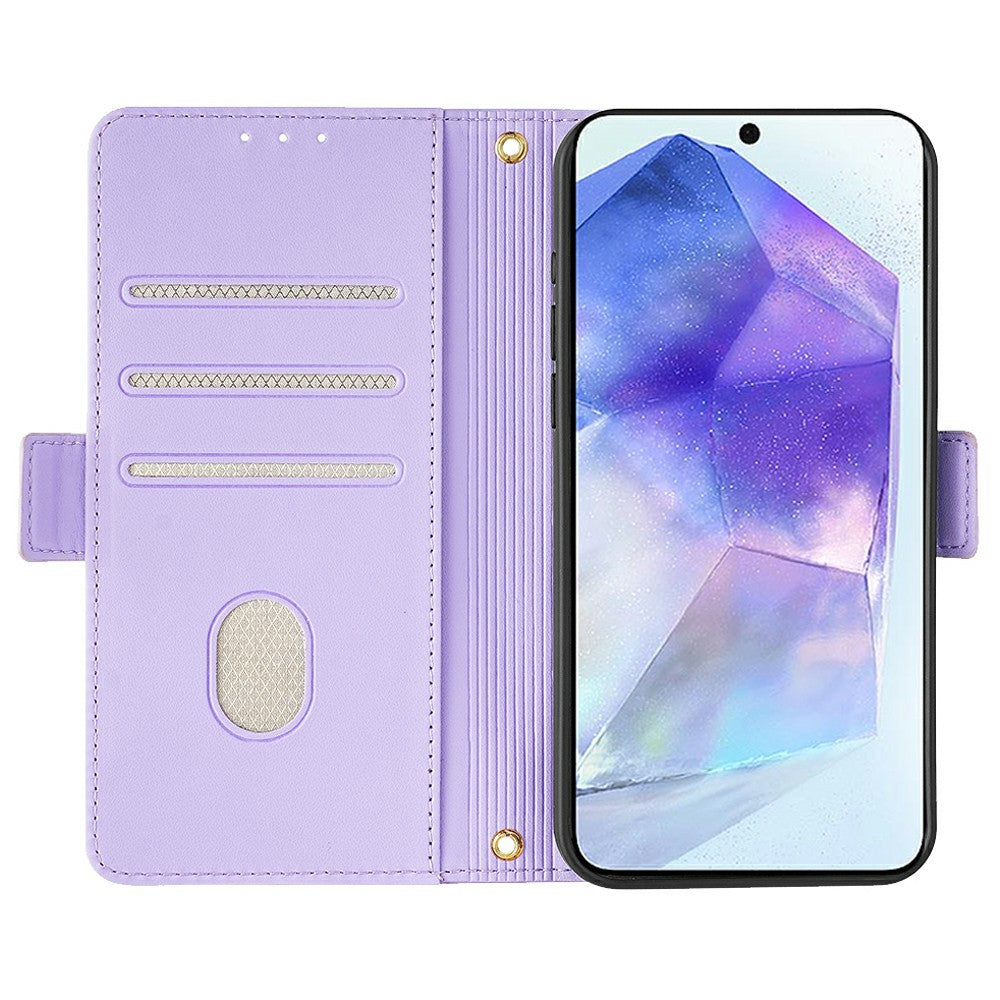 For Samsung Galaxy A16 5G / A16 4G Leather Wallet Case RFID Blocking Stand Cover with Hand Strap - Purple