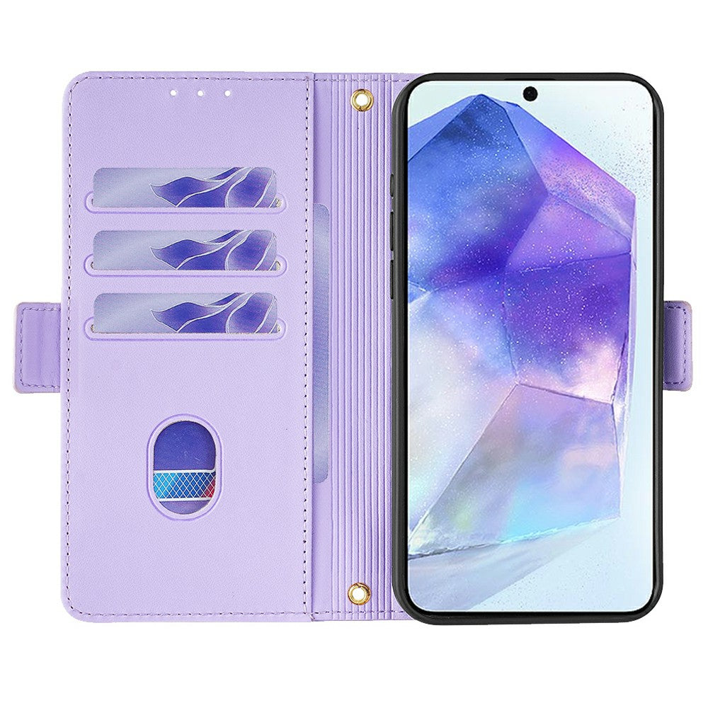 For Samsung Galaxy A16 5G / A16 4G Leather Wallet Case RFID Blocking Stand Cover with Hand Strap - Purple