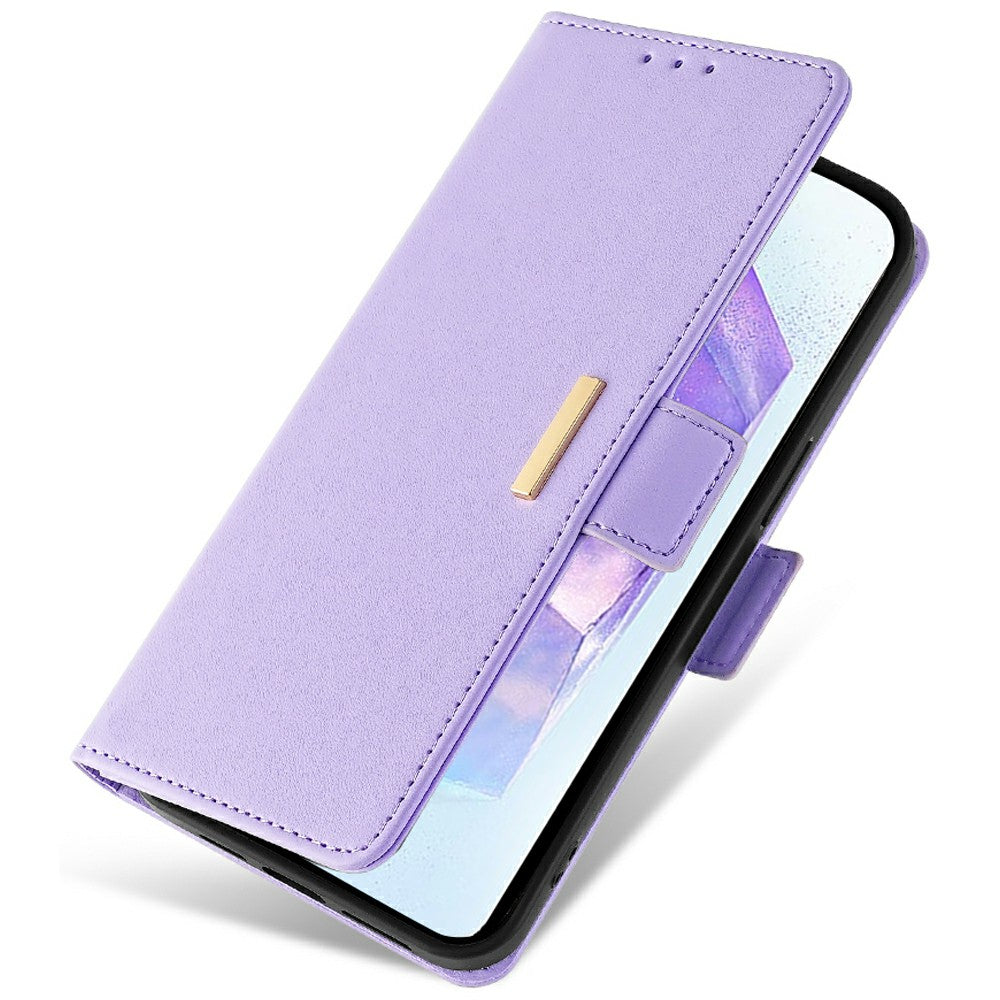 For Samsung Galaxy A16 5G / A16 4G Leather Wallet Case RFID Blocking Stand Cover with Hand Strap - Purple