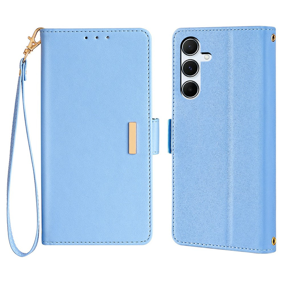 For Samsung Galaxy A16 5G / A16 4G Leather Wallet Case RFID Blocking Stand Cover with Hand Strap - Blue