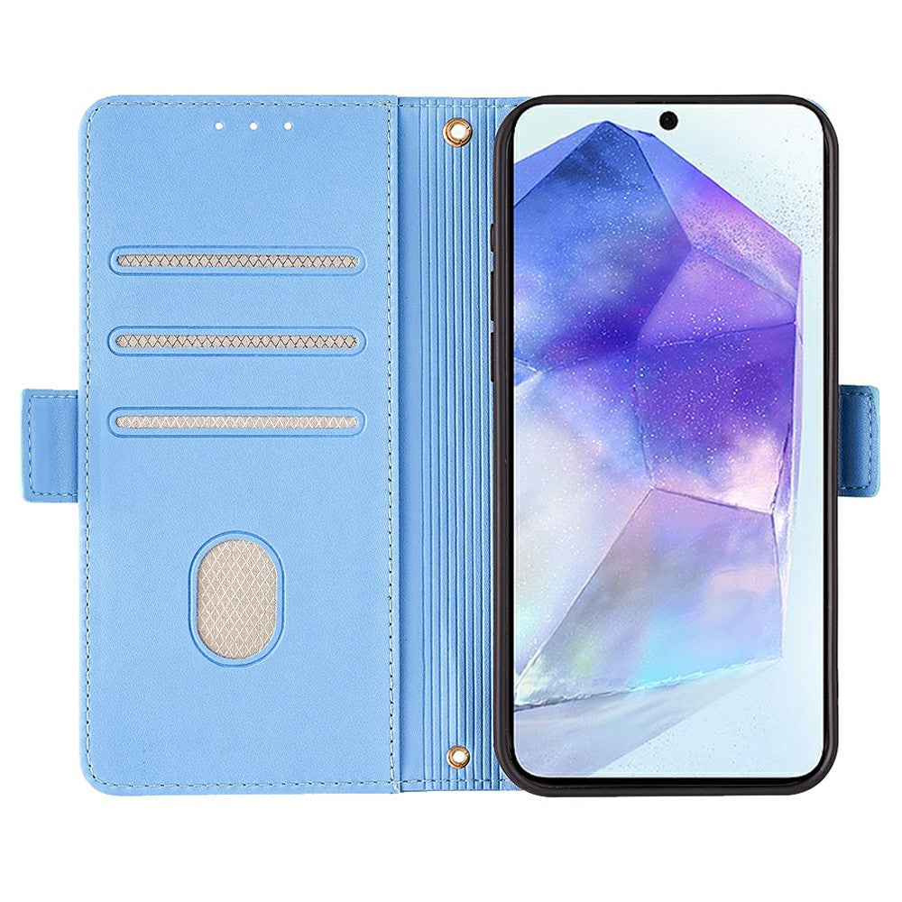 For Samsung Galaxy A16 5G / A16 4G Leather Wallet Case RFID Blocking Stand Cover with Hand Strap - Blue