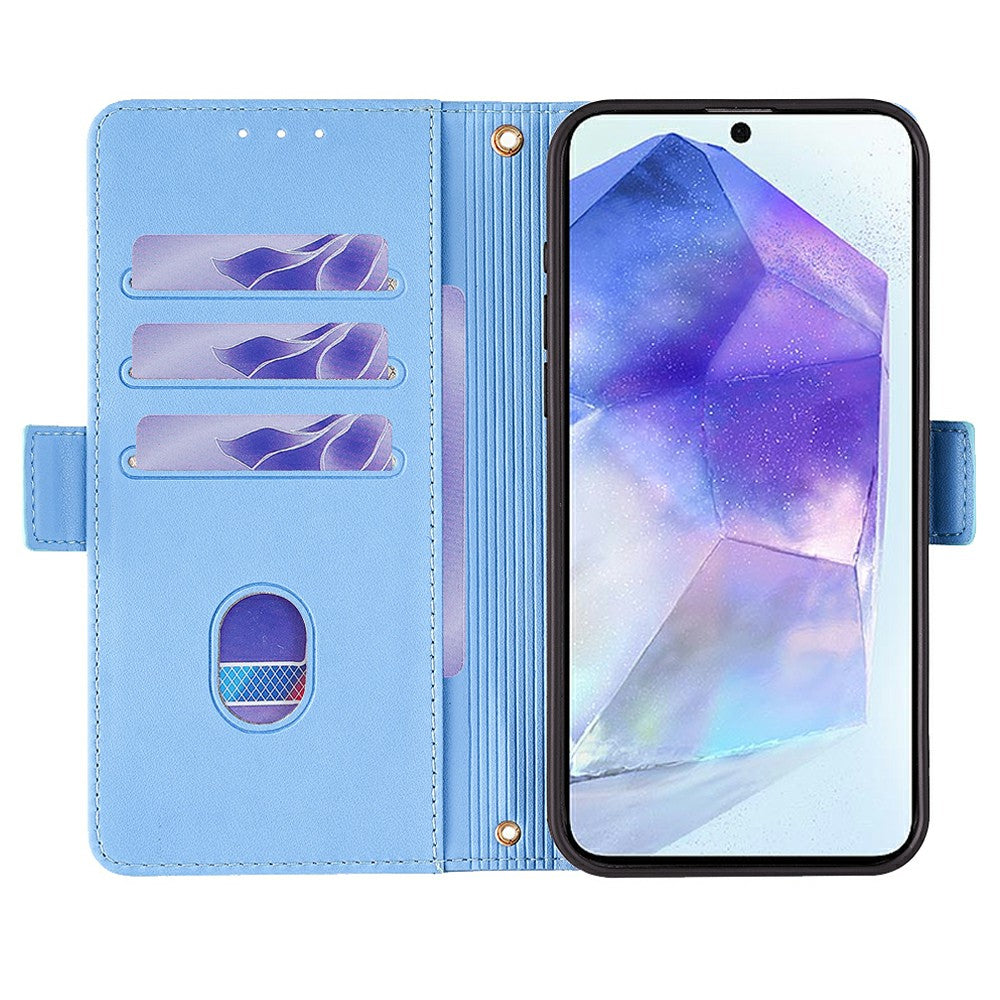 For Samsung Galaxy A16 5G / A16 4G Leather Wallet Case RFID Blocking Stand Cover with Hand Strap - Blue