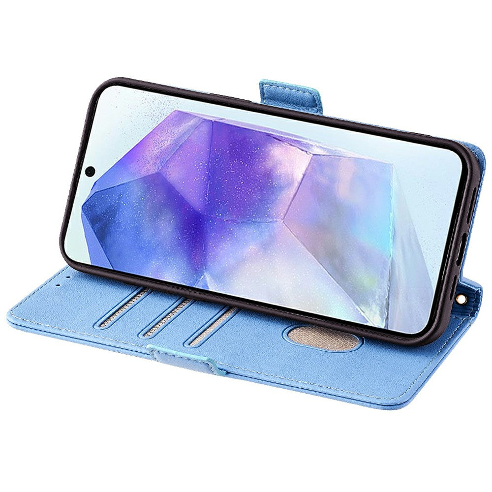 For Samsung Galaxy A16 5G / A16 4G Leather Wallet Case RFID Blocking Stand Cover with Hand Strap - Blue