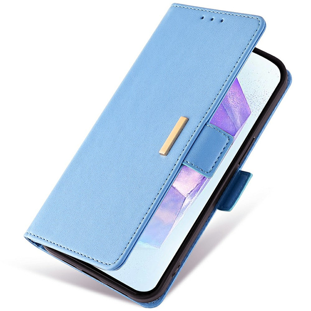 For Samsung Galaxy A16 5G / A16 4G Leather Wallet Case RFID Blocking Stand Cover with Hand Strap - Blue