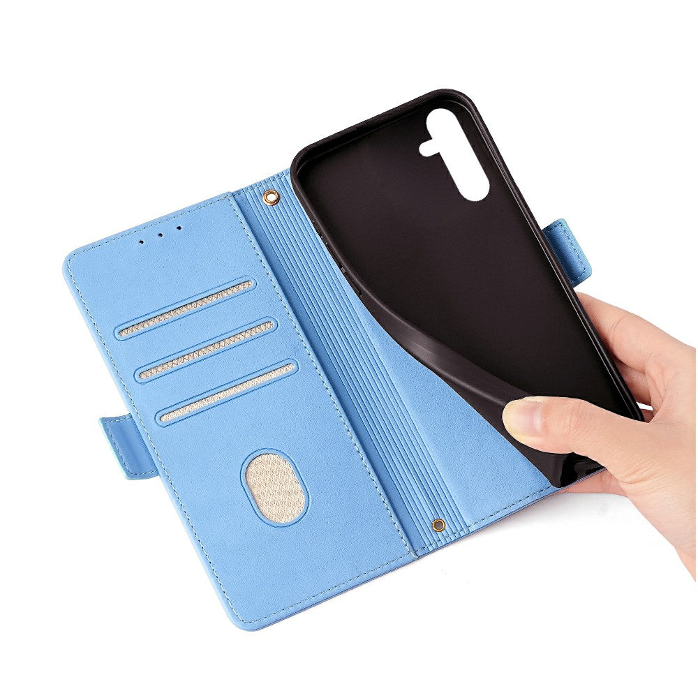 For Samsung Galaxy A16 5G / A16 4G Leather Wallet Case RFID Blocking Stand Cover with Hand Strap - Blue