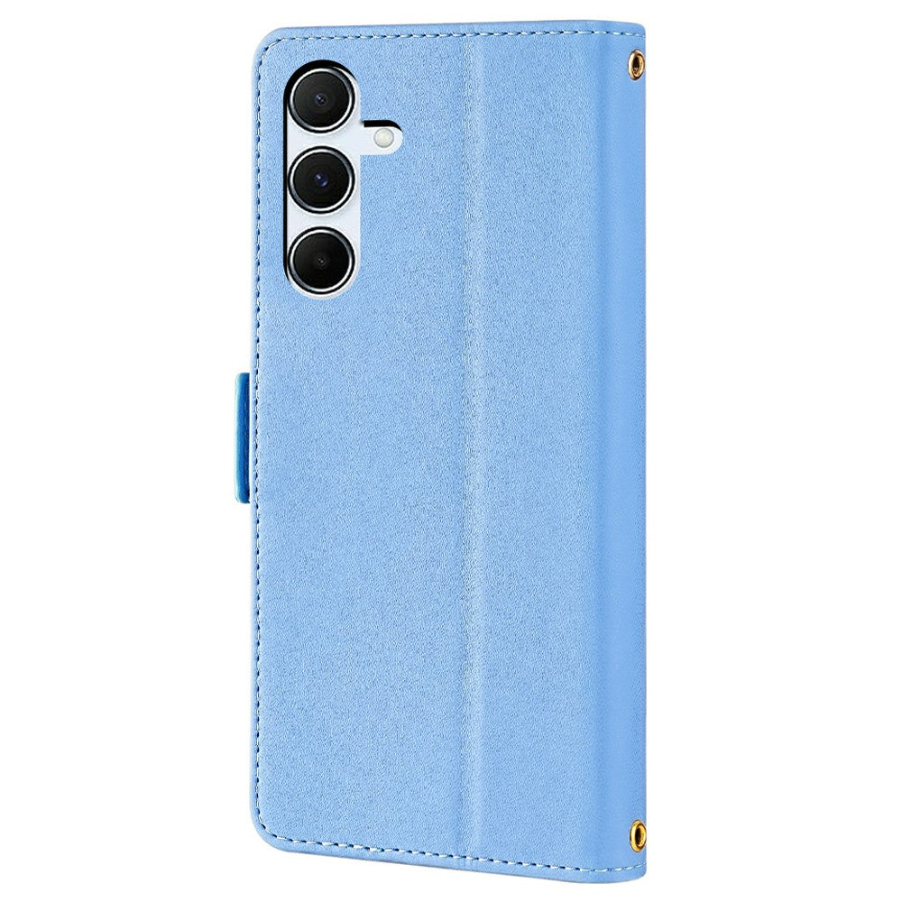 For Samsung Galaxy A16 5G / A16 4G Leather Wallet Case RFID Blocking Stand Cover with Hand Strap - Blue