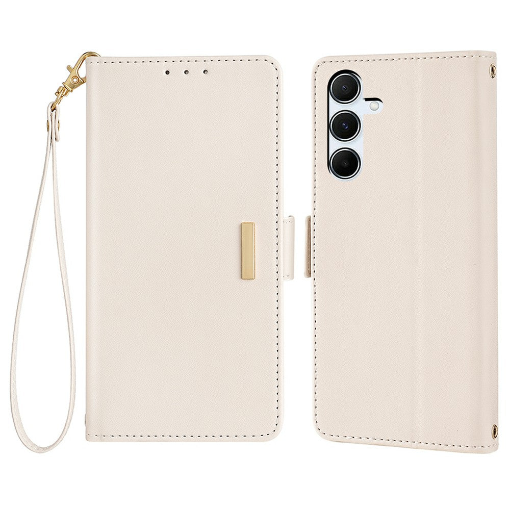 For Samsung Galaxy A16 5G / A16 4G Leather Wallet Case RFID Blocking Stand Cover with Hand Strap - White