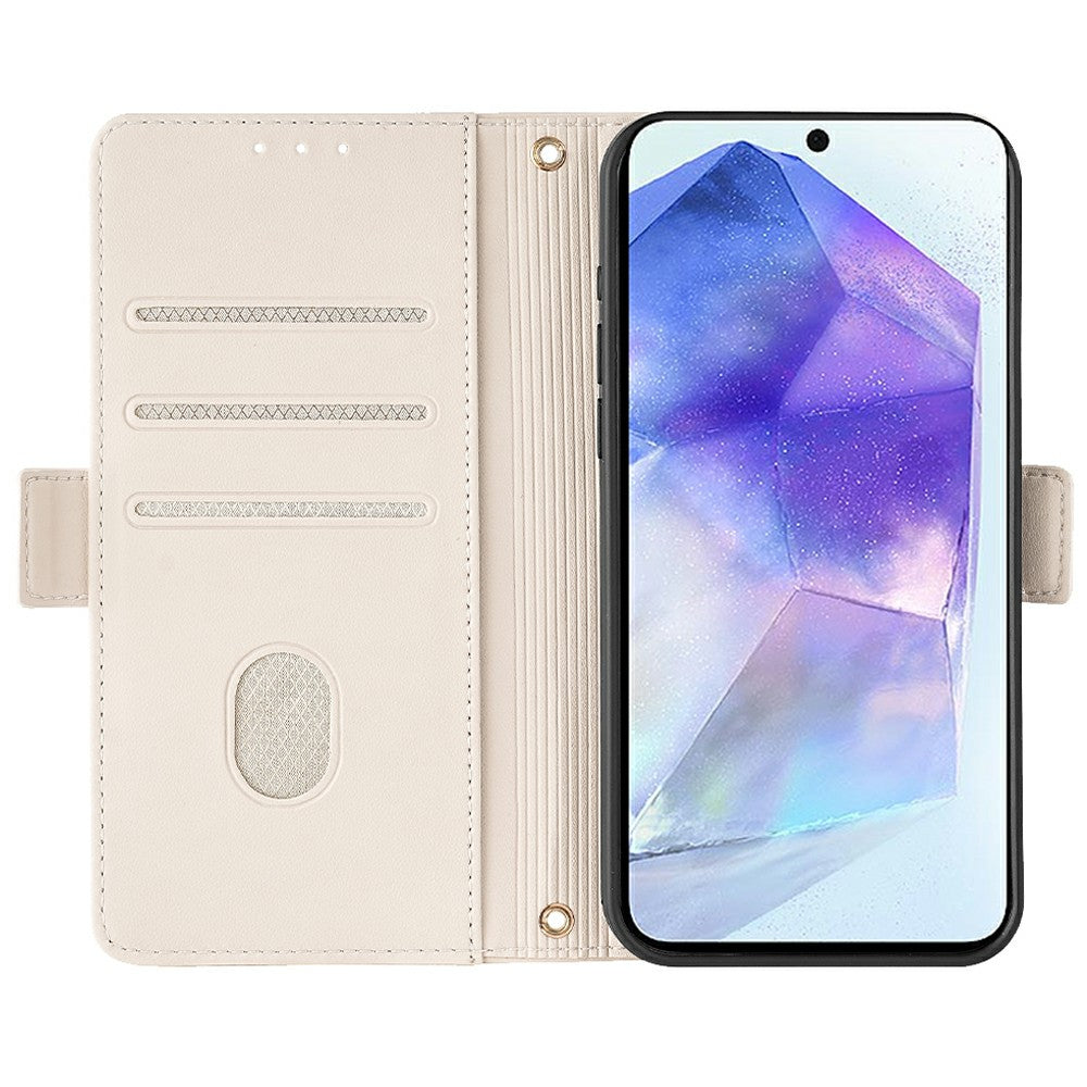 For Samsung Galaxy A16 5G / A16 4G Leather Wallet Case RFID Blocking Stand Cover with Hand Strap - White