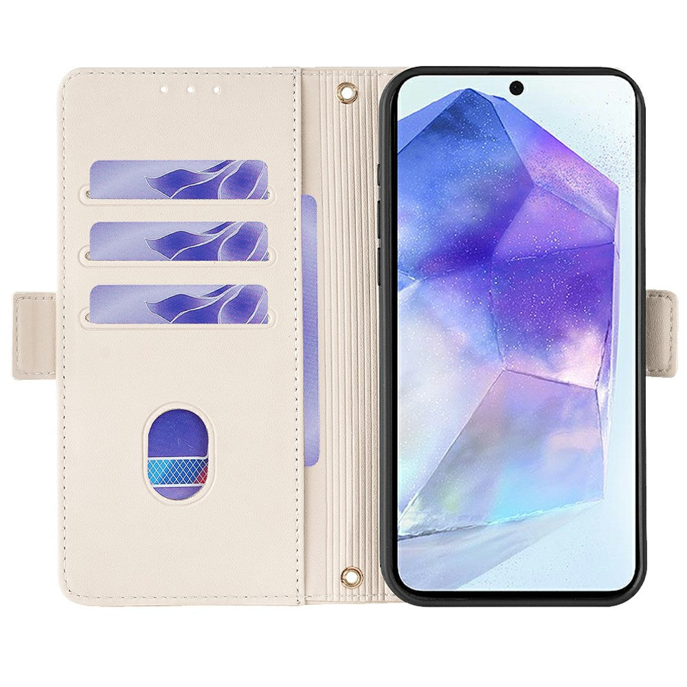 For Samsung Galaxy A16 5G / A16 4G Leather Wallet Case RFID Blocking Stand Cover with Hand Strap - White