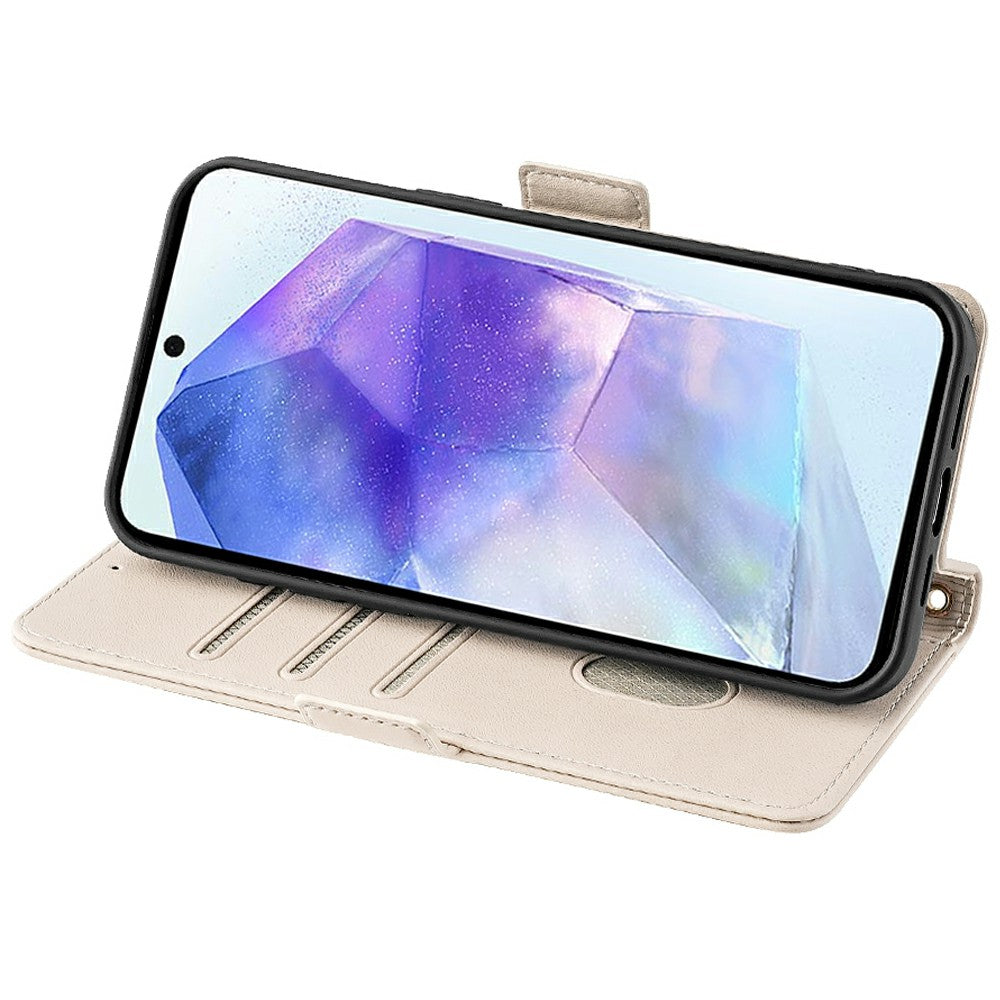 For Samsung Galaxy A16 5G / A16 4G Leather Wallet Case RFID Blocking Stand Cover with Hand Strap - White