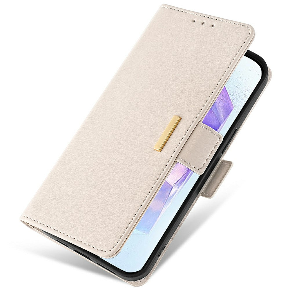For Samsung Galaxy A16 5G / A16 4G Leather Wallet Case RFID Blocking Stand Cover with Hand Strap - White
