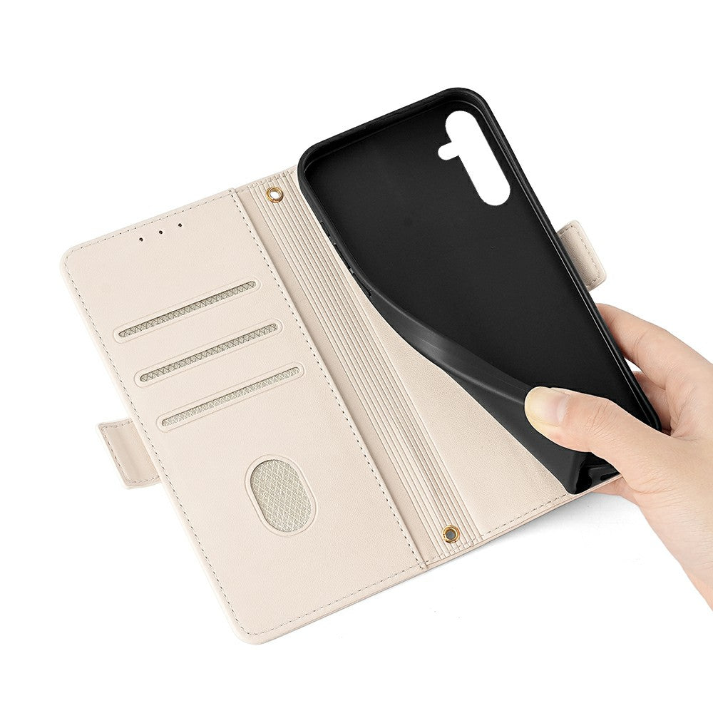 For Samsung Galaxy A16 5G / A16 4G Leather Wallet Case RFID Blocking Stand Cover with Hand Strap - White