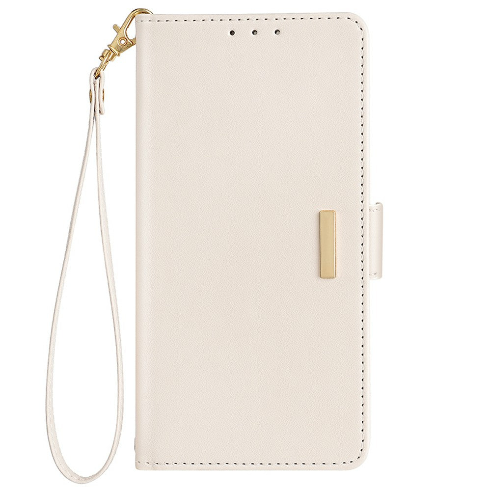 For Samsung Galaxy A16 5G / A16 4G Leather Wallet Case RFID Blocking Stand Cover with Hand Strap - White