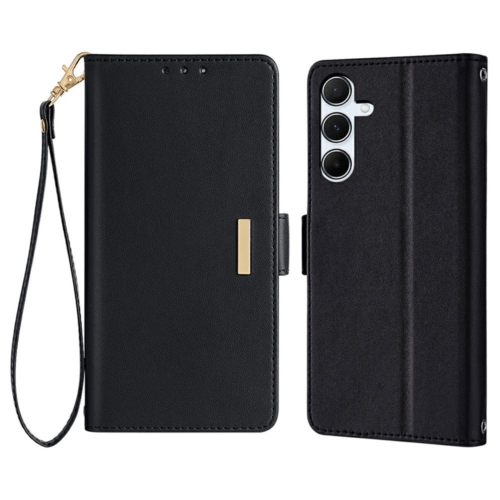 For Samsung Galaxy A16 5G / A16 4G Leather Wallet Case RFID Blocking Stand Cover with Hand Strap - Black
