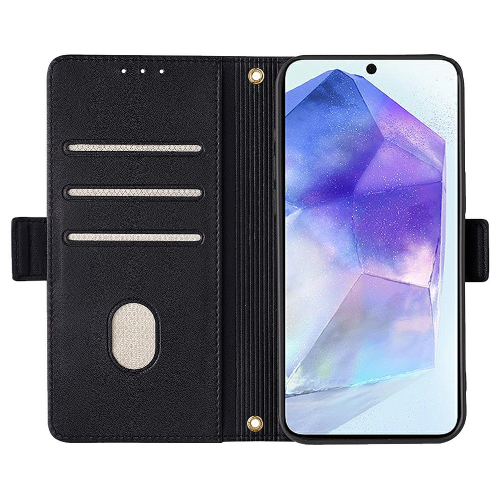 For Samsung Galaxy A16 5G / A16 4G Leather Wallet Case RFID Blocking Stand Cover with Hand Strap - Black
